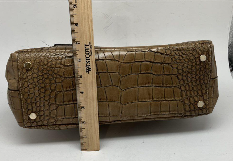 Claudia Firenze Italy Brown Croc Embossed Leather Shoulder Bag with Gold Lock Chain Strap
