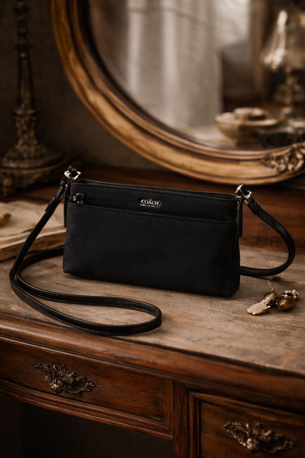 Coach Black Leather Small Crossbody Clutch Bag | Minimalist Classic Handbag