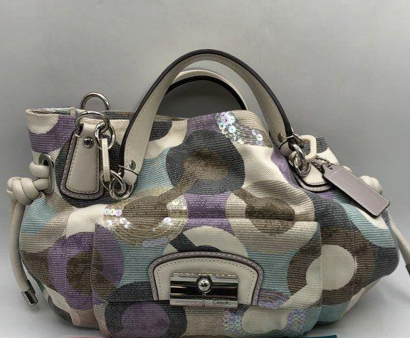 Coach Poppy Groovy Op Art Sequin Satchel 14750, Retired Multicolor Shoulder Bag with Strap