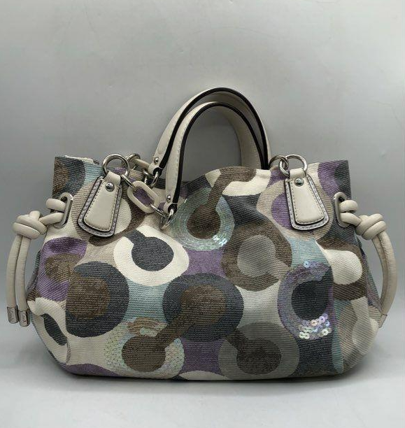 Coach Poppy Groovy Op Art Sequin Satchel 14750, Retired Multicolor Shoulder Bag with Strap