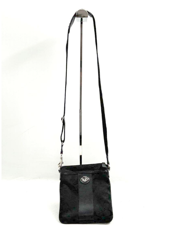Coach Signature Canvas Swingpack Crossbody Bag 43978 | Black Logo Canvas with Leather Trim