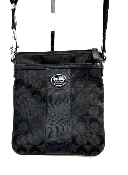 Coach Signature Canvas Swingpack Crossbody Bag 43978 | Black Logo Canvas with Leather Trim
