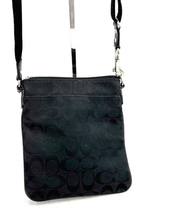 Coach Signature Canvas Swingpack Crossbody Bag 43978 | Black Logo Canvas with Leather Trim