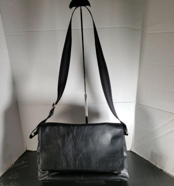 Coach Black Leather Messenger Bag Classic Minimalist Crossbody Laptop Work Bag