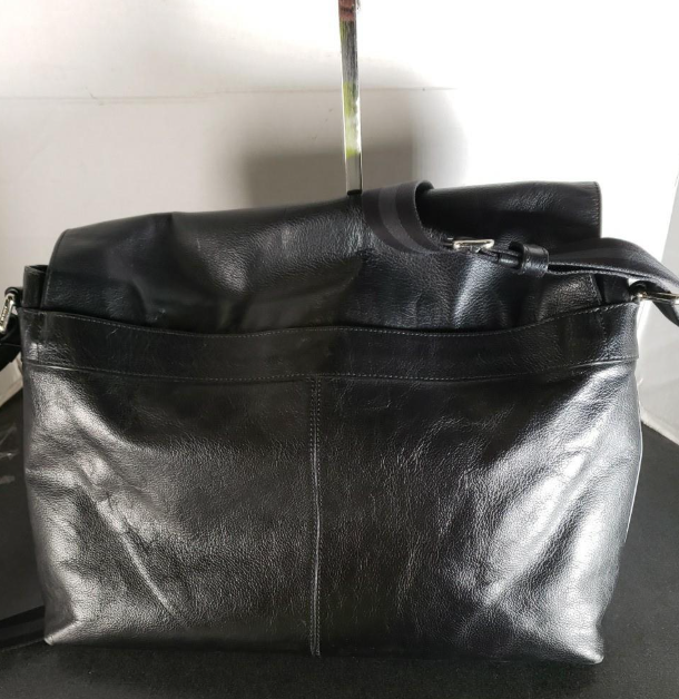 Coach Black Leather Messenger Bag | Classic Minimalist Crossbody Laptop Work Bag