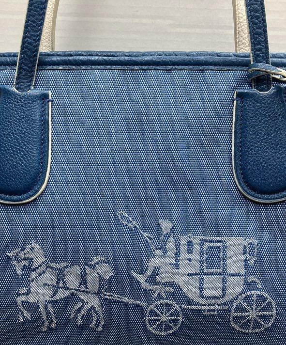 Coach Horse & Carriage Blue Canvas Tote Bag | Vintage Signature Shopper Shoulder Bag