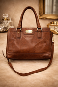 Cole Haan Brown Leather Large Tote Bag with Shoulder Strap | Classic Work Satchel