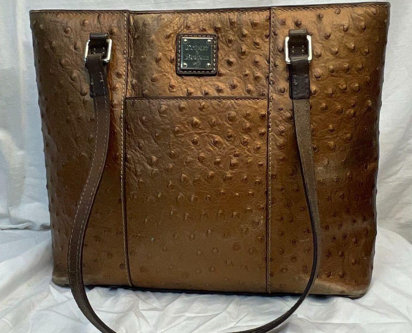 Dooney & Bourke Lexington Ostrich Embossed Leather Tote Copper Brown Shoulder Bag