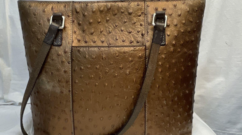Dooney & Bourke Lexington Ostrich Embossed Leather Tote Copper Brown Shoulder Bag