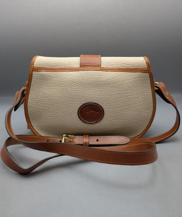 Vintage Dooney & Bourke Equestrian Tack Crossbody Bag | Cream Pebbled Leather Saddle Bag