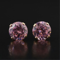 14K Gold Pink-Lavender CZ Stud Earrings | 6mm Round Faceted | Classic Gold Studs