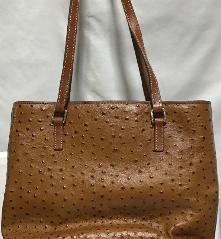 Dooney & Bourke Ostrich Embossed Brown Leather Tote Bag with Red Lining
