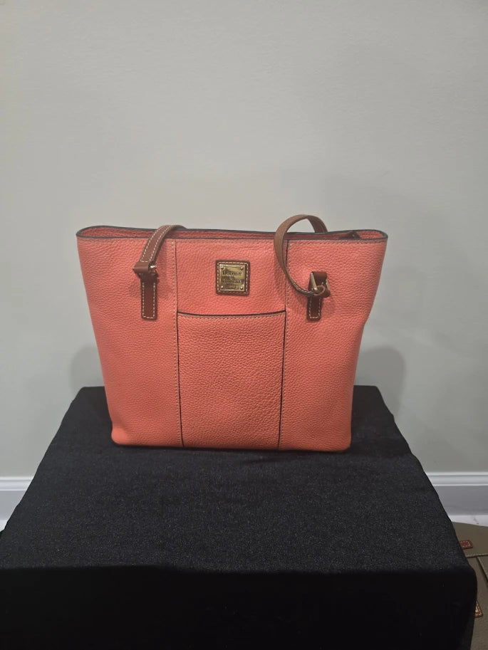 Dooney & Bourke Lexington Pebbled Leather Shopper Tote Salmon Coral Shoulder Bag