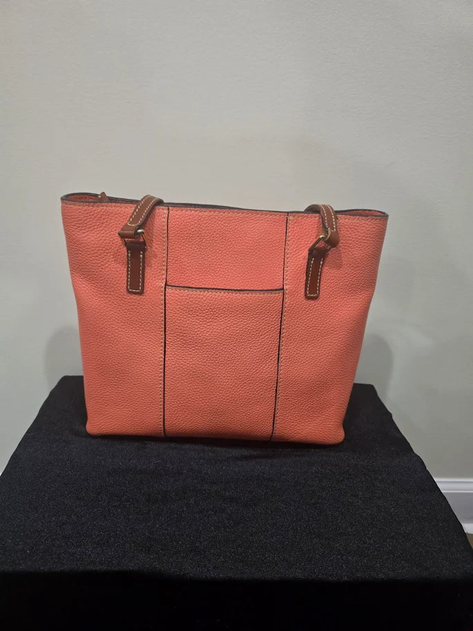 Dooney & Bourke Lexington Pebbled Leather Shopper Tote Salmon Coral Shoulder Bag
