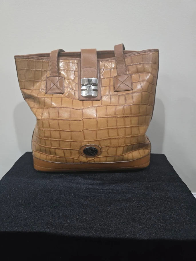 Dooney & Bourke Croco Embossed Leather Lock Shopper Tote | Tan Shoulder Bag AO345200