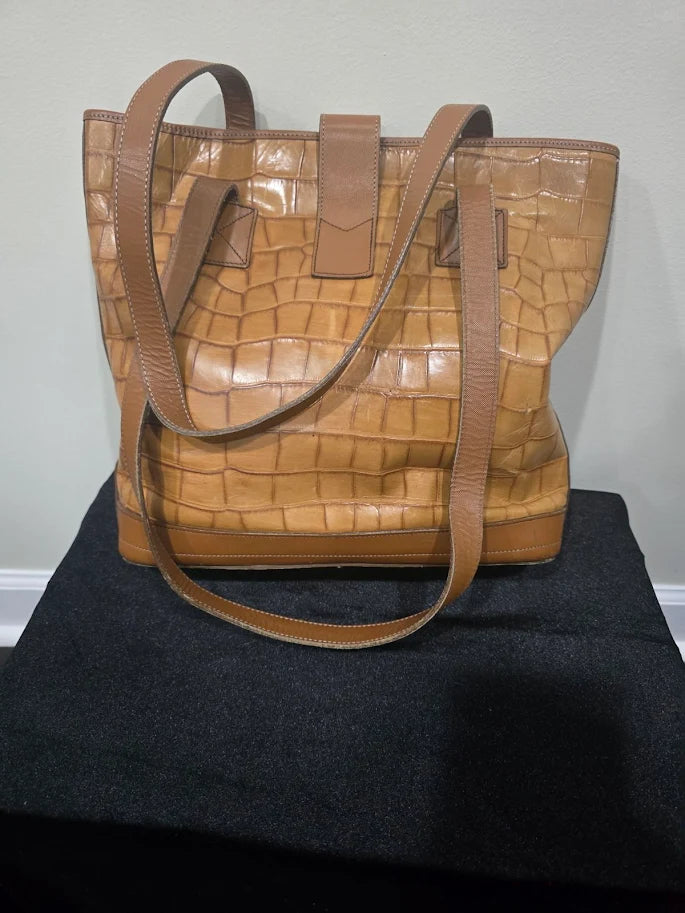 Dooney & Bourke Croco Embossed Leather Lock Shopper Tote | Tan Shoulder Bag AO345200