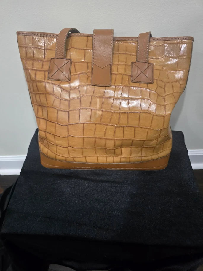 Dooney & Bourke Croco Embossed Leather Lock Shopper Tote | Tan Shoulder Bag AO345200