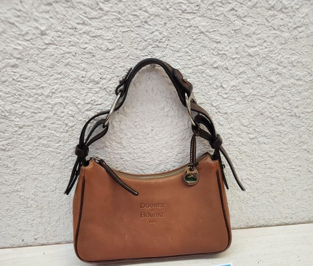 Retired Dooney and Bourke 1975 Anniversary East West Hobo Shoulder Bag Tan Leather DB Handbag