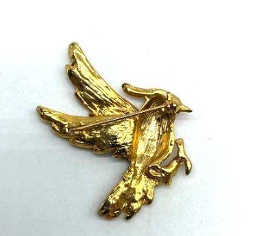 Vintage Enamel Woodpecker Brooch | Red and Green Rhinestone Bird Pin
