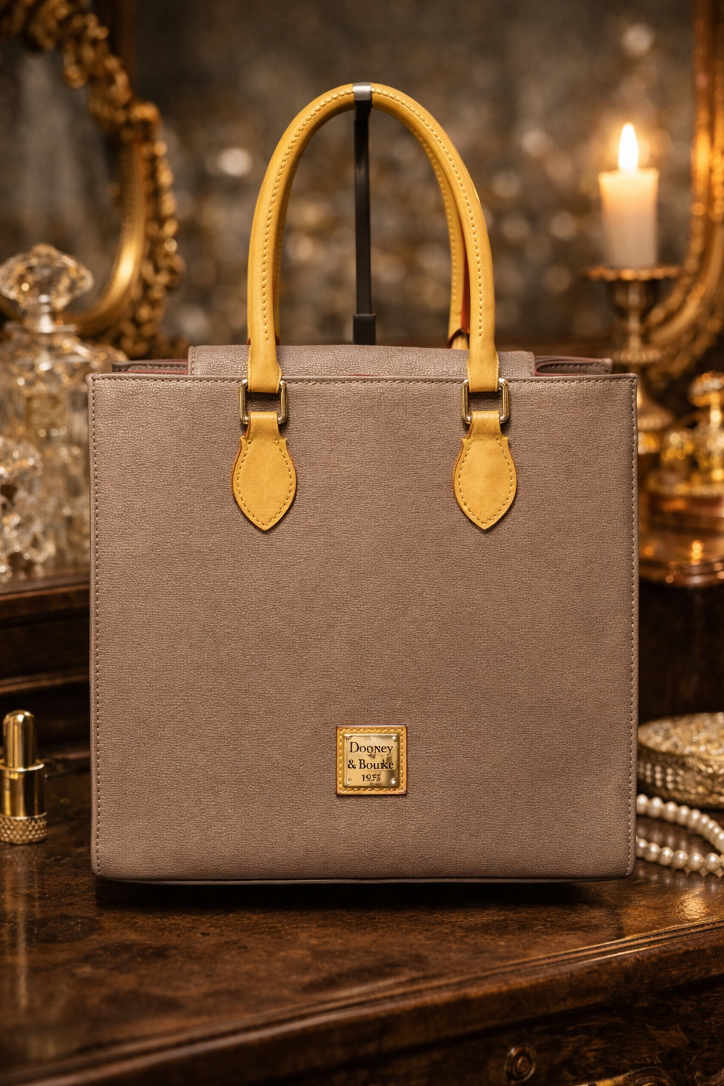 Dooney & Bourke Executive Saffiano Leather Tote Taupe Gray Structured Handbag