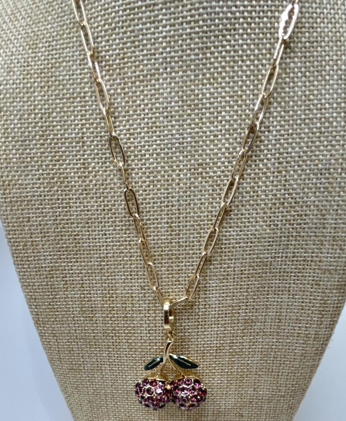 Fashion Gold Tone Rhinestone Cherry Pendant Necklace 20g
