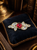 S.A.L. Swarovski America Ltd. Gold Tone Red Cabochon Crystal Leaf Brooch