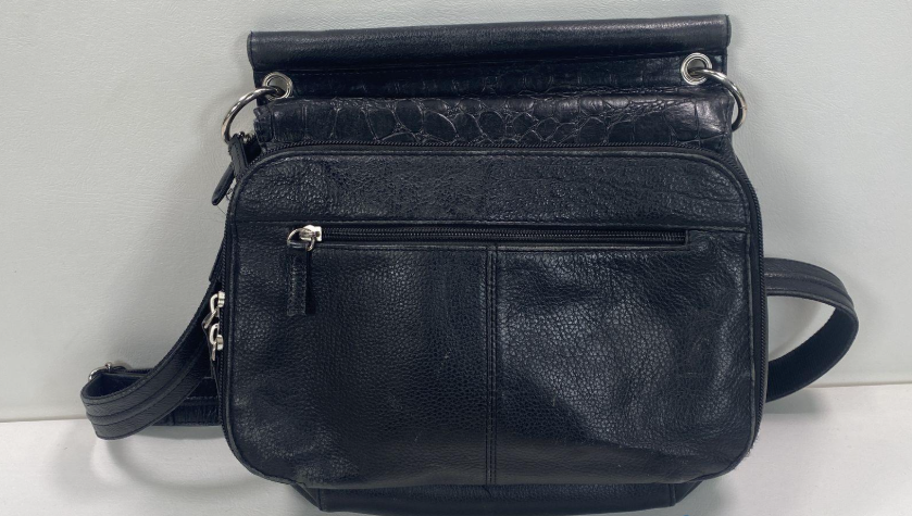 Gun Tote’n Mamas Black Pebbled Leather Crossbody Bag Foldover Flap Zip Pocket Purse