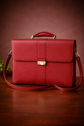Gianni Conti Red Italian Leather Messenger Briefcase Handbag | Structured Work Bag with Detachable Strap
