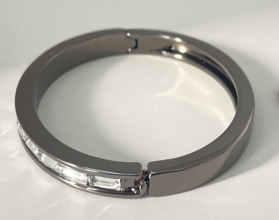 Givenchy Crystal Rhinestone Hinged Bangle Bracelet Gunmetal Tone Designer