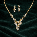 Gold Tone Cubic Zirconia Bridal Necklace and Earring Set Wedding Jewelry with Extender