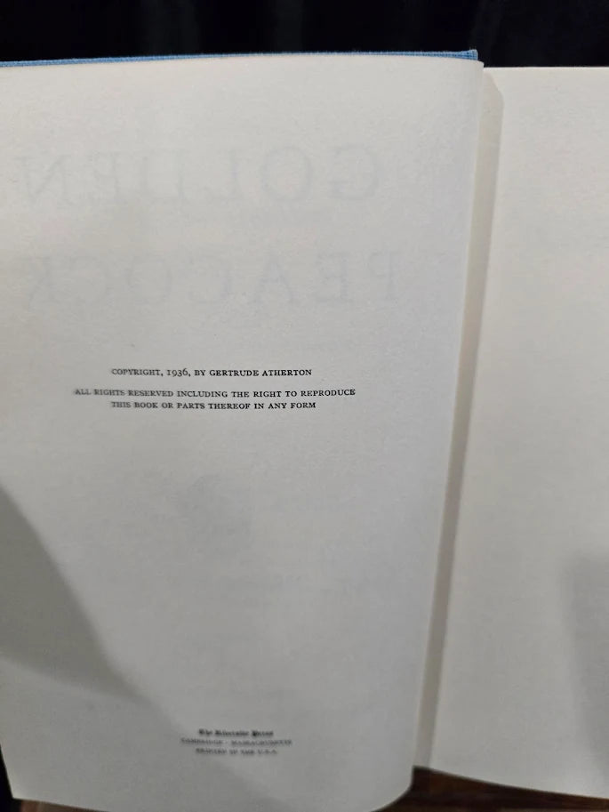 Golden Peacock Gertrude Atherton 1936 First Edition Signed Houghton Mifflin Hardcover
