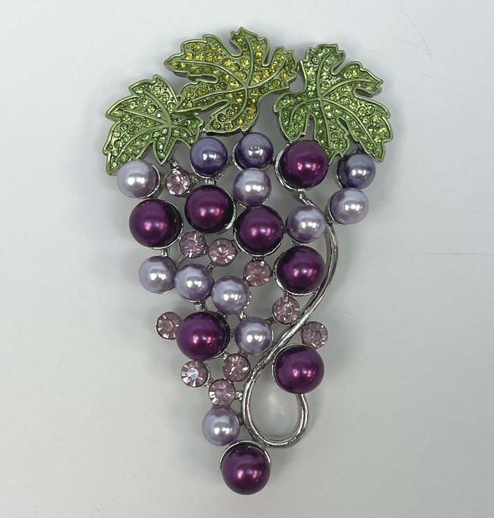Vintage Grape Cluster Brooch | Purple & Lavender Faux Pearl Rhinestone Vine Pin