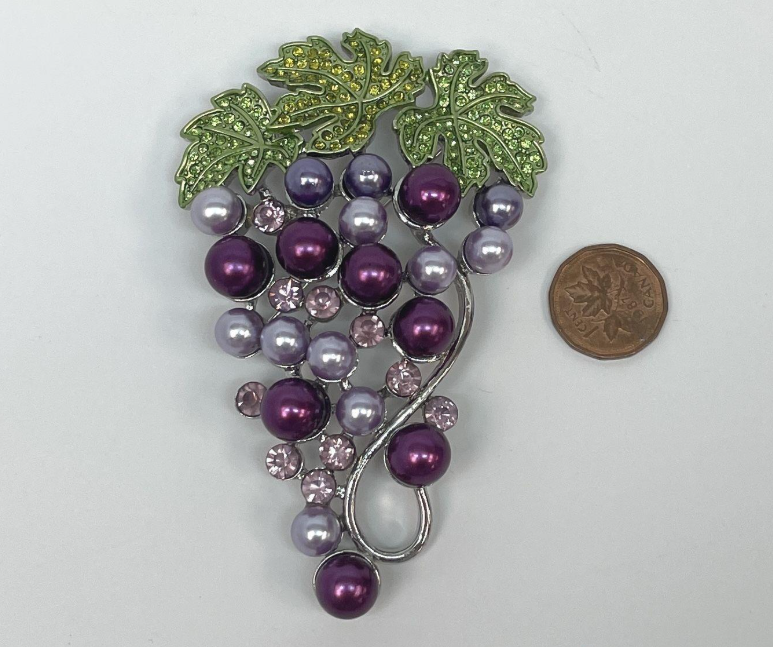 Vintage Grape Cluster Brooch | Purple & Lavender Faux Pearl Rhinestone Vine Pin