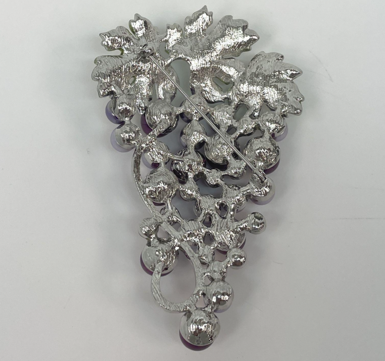 Vintage Grape Cluster Brooch | Purple & Lavender Faux Pearl Rhinestone Vine Pin
