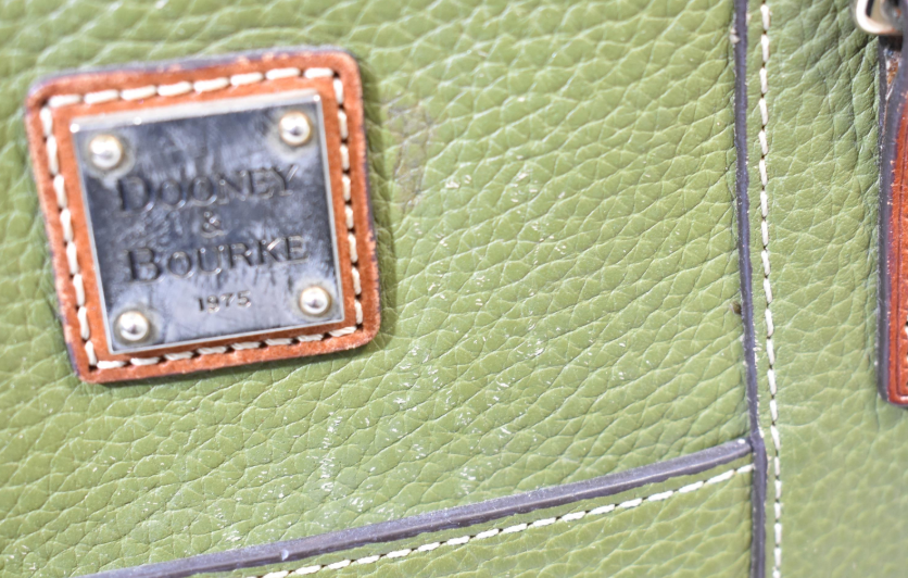 Dooney and Bourke Lexington Green Pebble Grain Leather Tote Brown Strap Shoulder Bag