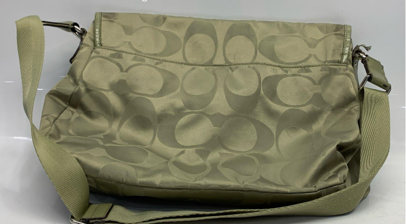 Coach Signature Nylon Crossbody Messenger Bag | Olive Green Lightweight Travel Tablet Bag