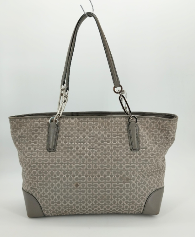 Coach Gray Signature Canvas Tote | Leather Trim Shoulder Bag Silver Hardware Classic Coach
