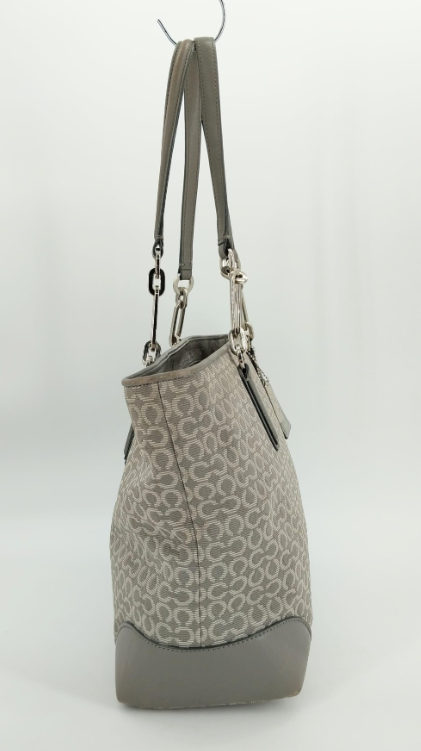 Coach Gray Signature Canvas Tote | Leather Trim Shoulder Bag Silver Hardware Classic Coach