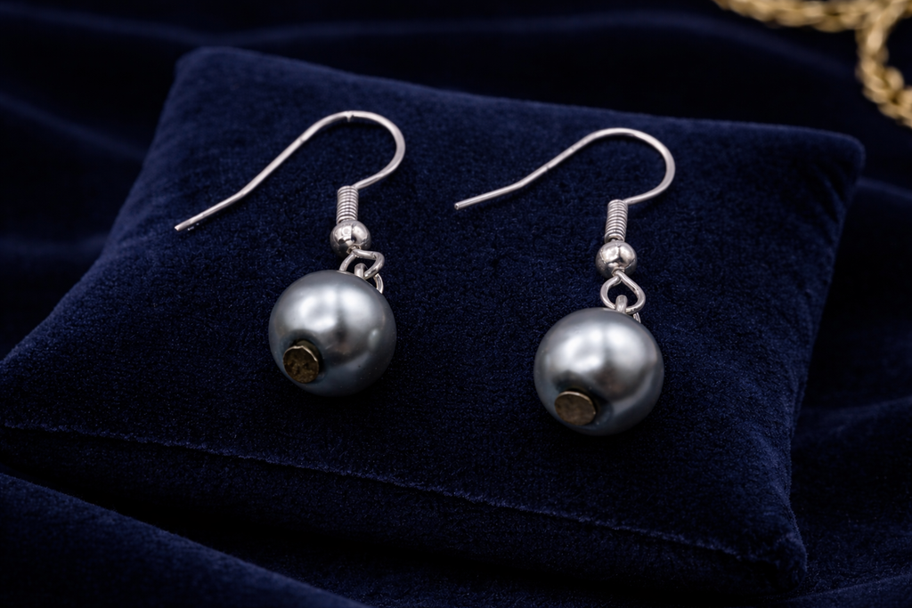 Vintage Gray Faux Pearl Drop Earrings with Silver-Tone Fish Hook Wires | Minimalist Estate Jewelry