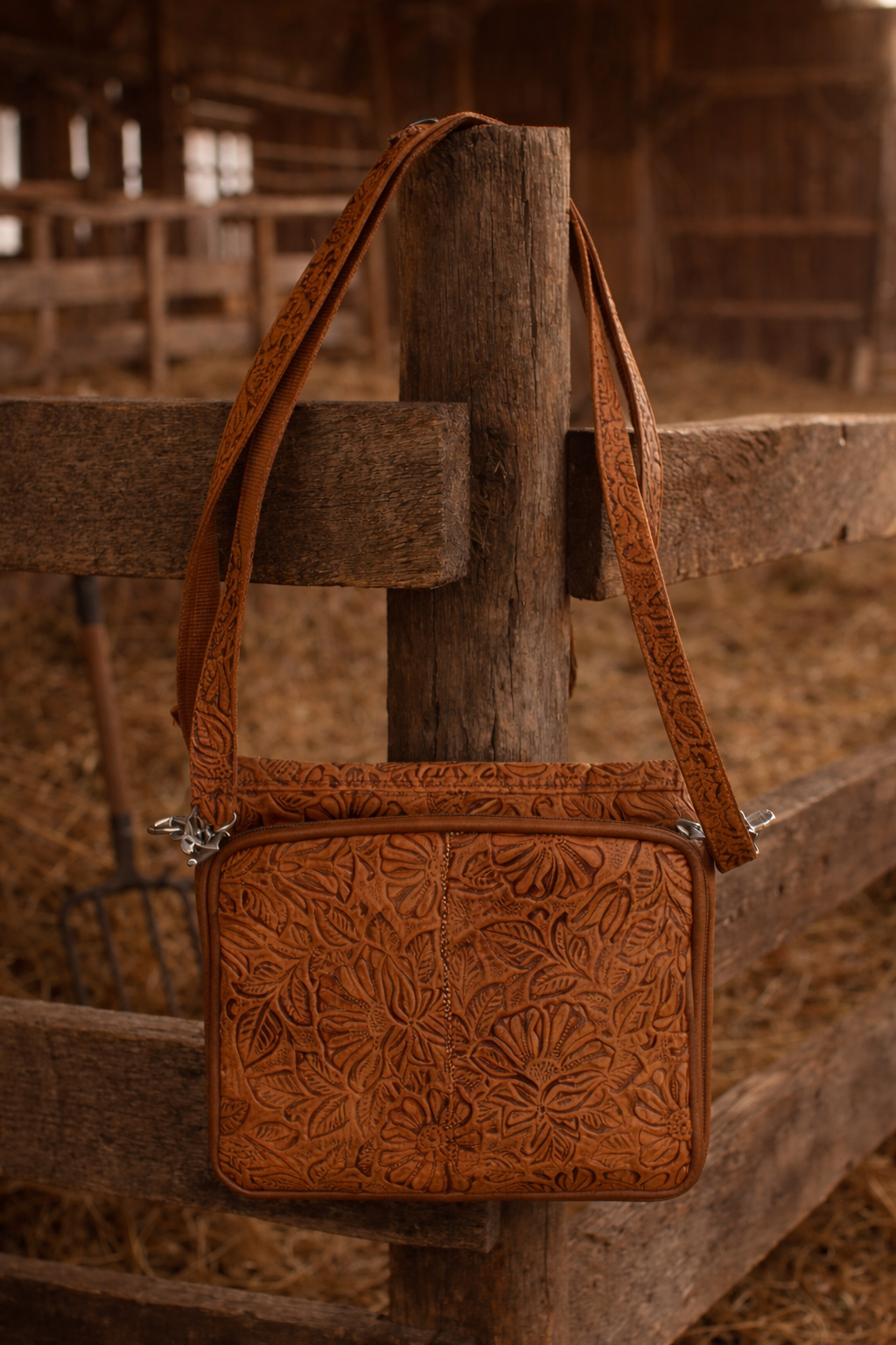Gun Tote’n Mamas Tooled Leather Crossbody Bag | Brown Floral Embossed Shoulder Bag
