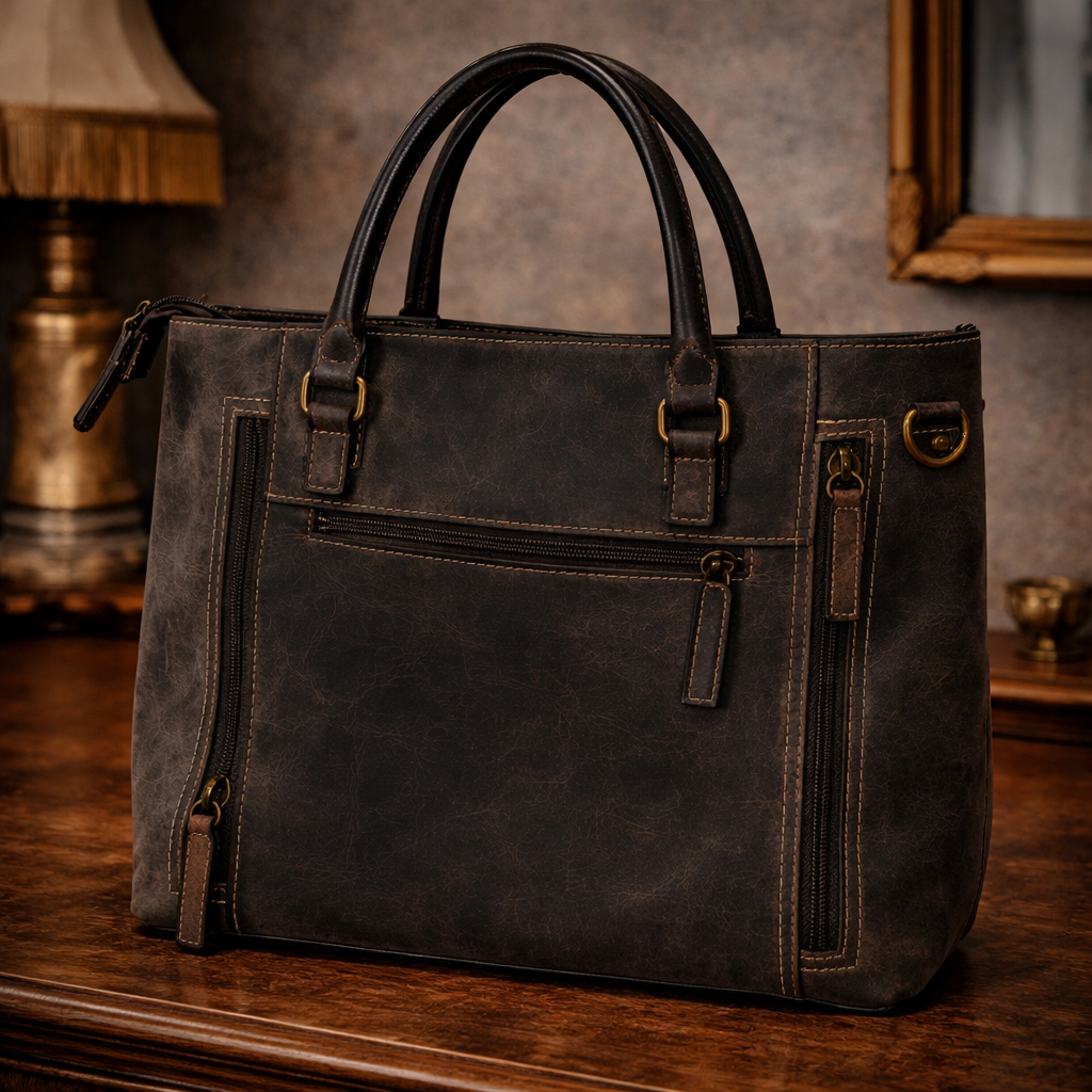 Gun Tote’n Mamas Brown Distressed Leather Concealed Carry Handbag | RFID Protection CCW Purse