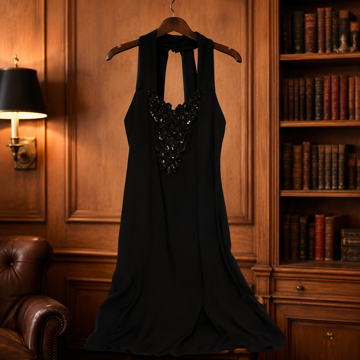 Jump Womens Dress Black Beaded Halter Cocktail Gown