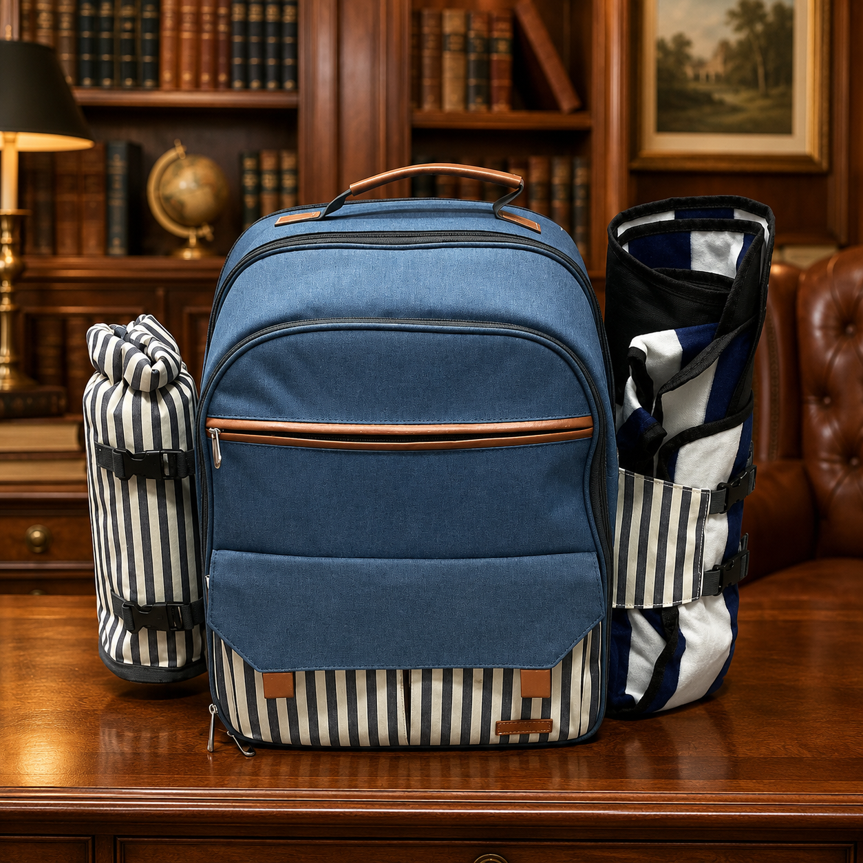 Sunflora Insulated All Season Blue Picnic Backpack for 4 Person