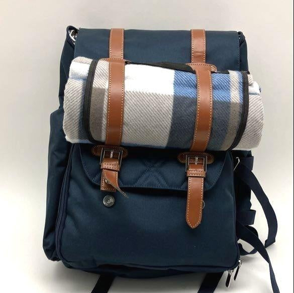 Navy Picnic Backpack Insulated With Blanket and Utensils