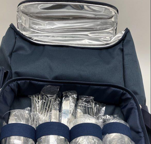 Navy Picnic Backpack Insulated With Blanket and Utensils