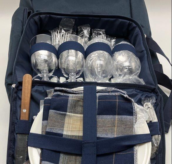 Navy Picnic Backpack Insulated With Blanket and Utensils