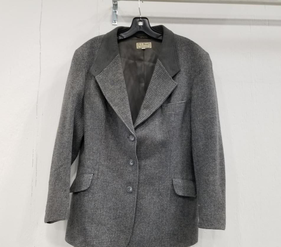 Vintage L.L.Bean Women's 14 Reg Gray Herringbone Wool Blazer