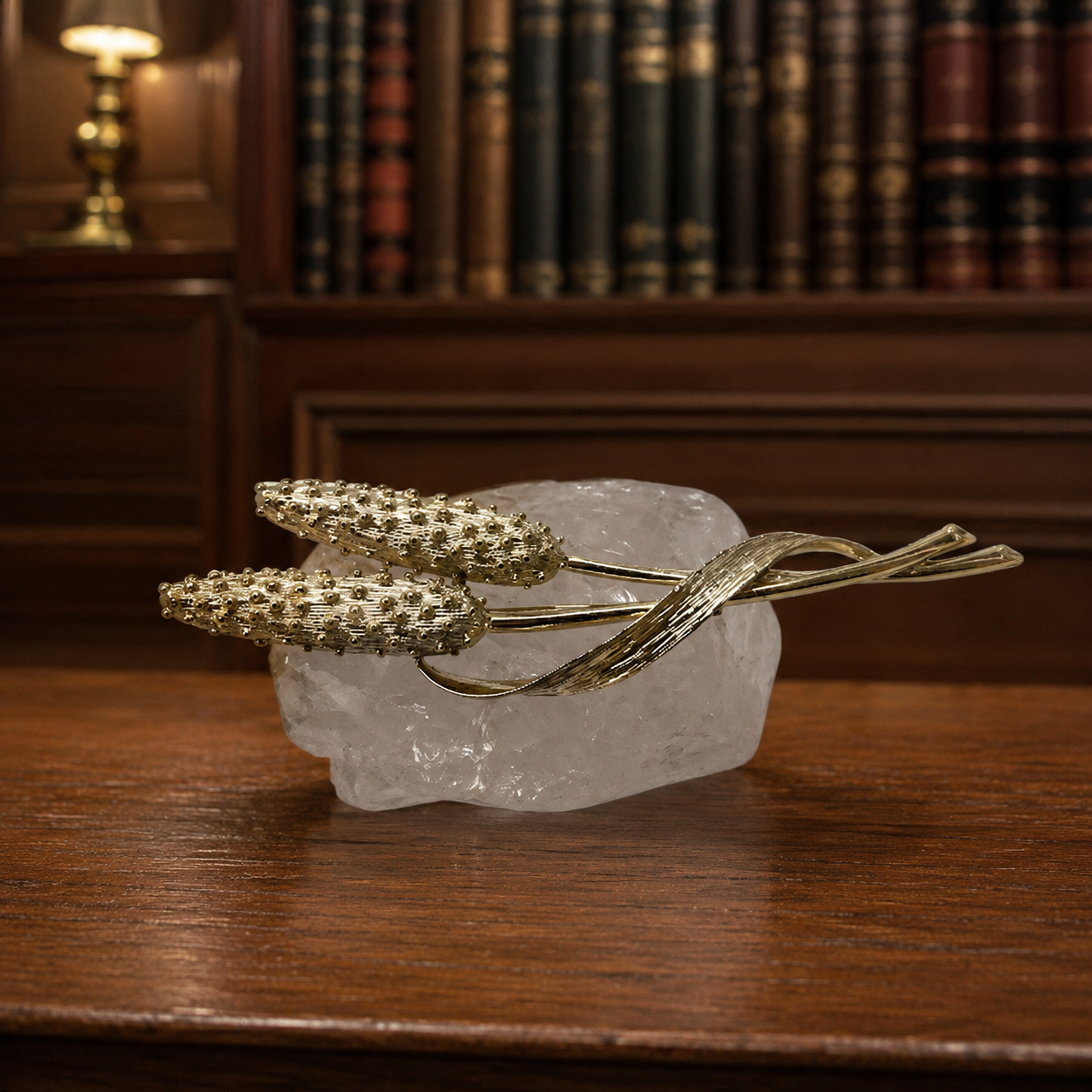 Vintage Gold Tone Nature Inspired Cattail Brooch