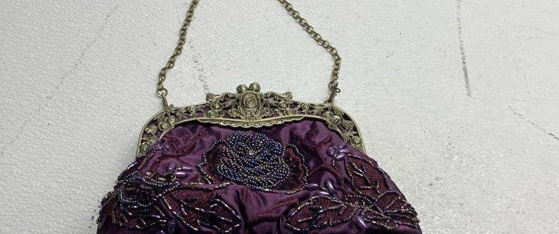 Embroidered Rose with Sequins and Beads Evening Clutch Bag