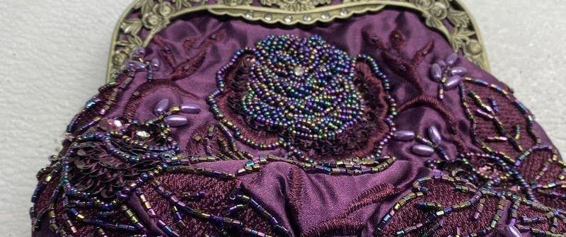 Embroidered Rose with Sequins and Beads Evening Clutch Bag